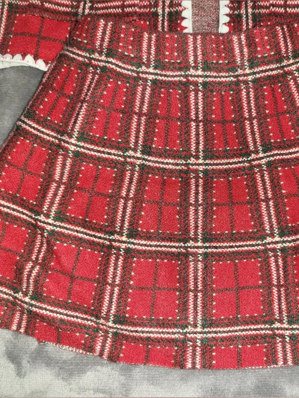 Max Studio Red Plaid Knit Skirt and Jacket Set with White Trim With Bow